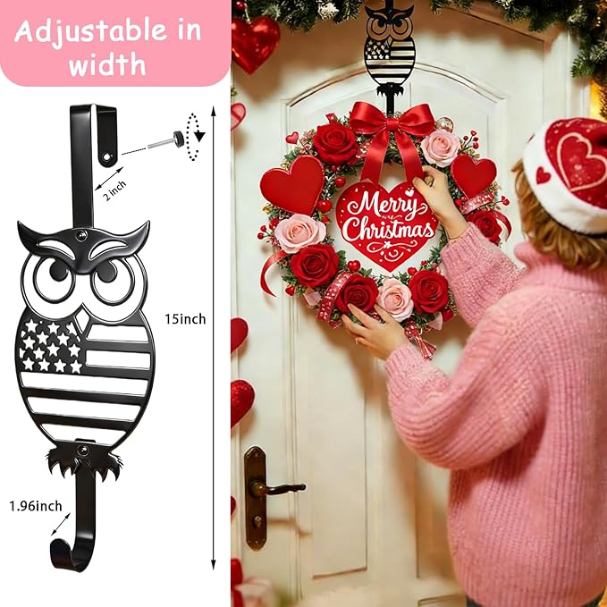 Easter Wreath Hangers for Front Door, Holiday Decorations.Owl Over The Door Hooks 15" Metal Daily Front Door Hangers Sturdy Wreath Holder for Xmas Party Festival Front Porch Home Deco