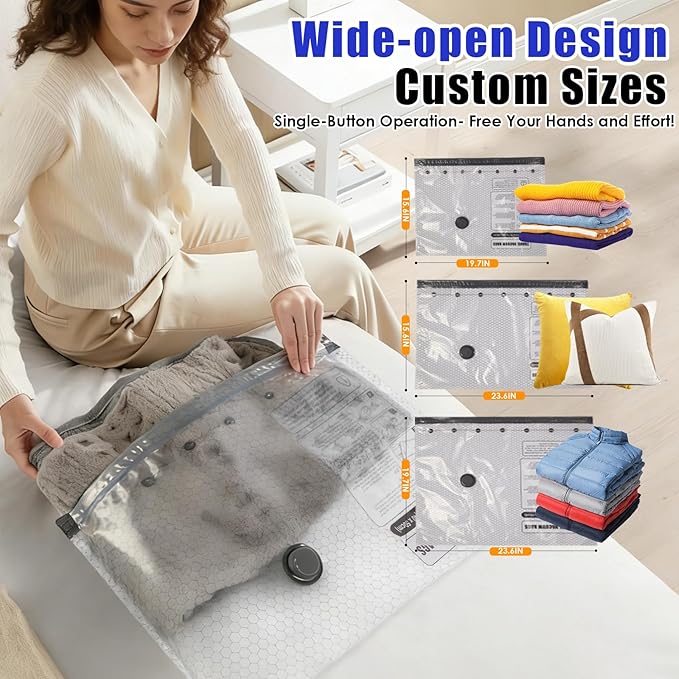 18 Pack Travel Vacuum Storage Bags with Rechargeable Wireless & Hand Pump, Portable Space Saver Bags for Travel & Home, Vacuum Compression Packing Seal for Clothes, Blankets, Seasonal Storage