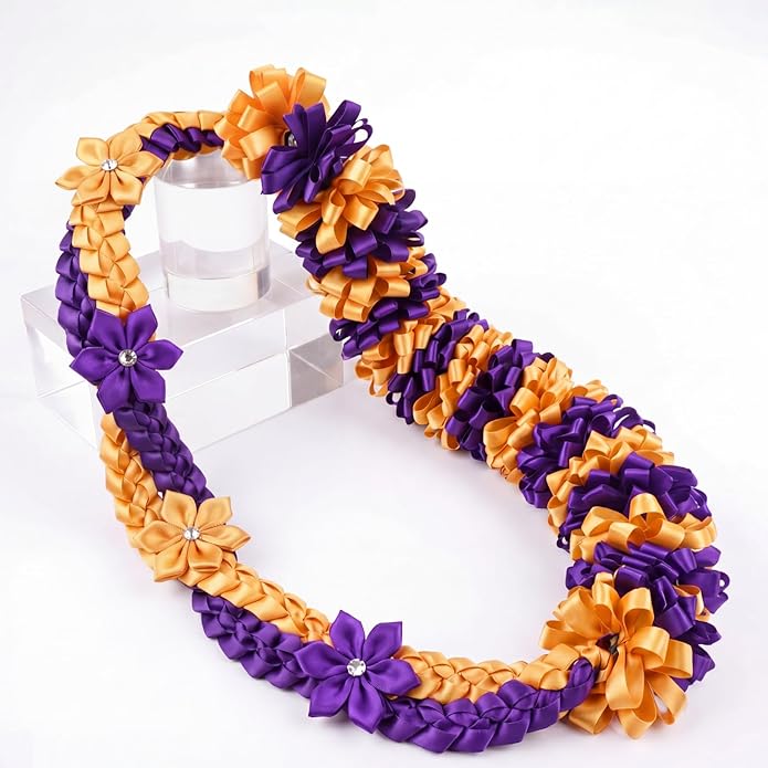 Canlierr Graduation Leis Class of 2026 Grad Ribbon Leis Double Braided Necklace Hawaiian Flower Garland with Heart Kukui Nut for Man Woman Graduation Party Supplies