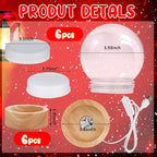 Irenare 12 Pcs 3.9 Inch DIY Snow Globe Kit, 6 Make Your Own Snow Globe Craft with 6 LED Light Wooden Base Clear Plastic Dome for Winter Decor Keepsake Gift Plant Terrarium Display(Wood Base)