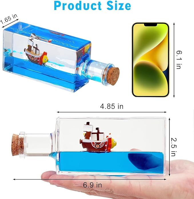 Unsinkable Black Pearl Pirate Ship in a Bottle - Ghost Ship in Ocean Wave Desk Decor for Home Office Decors, Unique Birthday Gifts for Men & Pirate Lovers, Liquid Motion Art Desktop Ornament (Black-e)