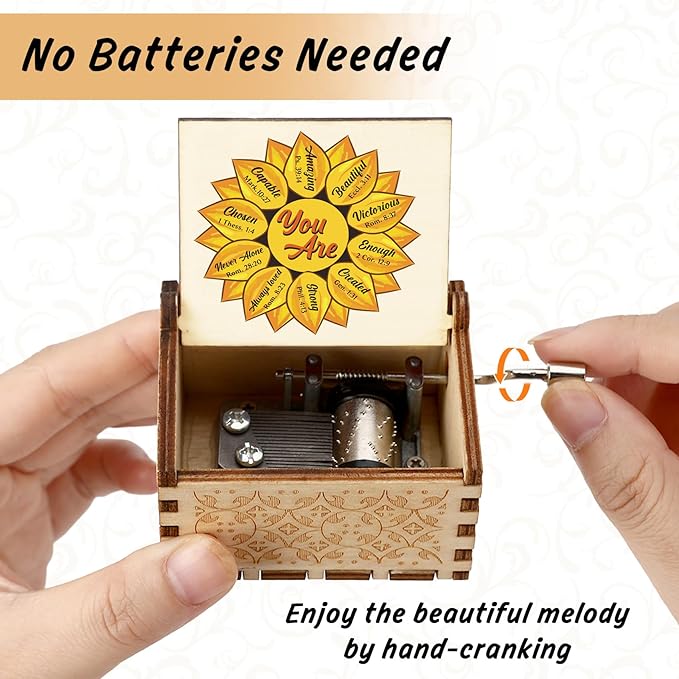 Christian Music Box Wooden Musical Boxes Motivational Inspirational Gifts for Women Christmas Birthday Gifts Presents Sunflower Gift Valentines Day Galentines Day Gifts for Girl Friend Sister Daughter