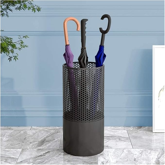 Umbrella Stands Hollowed-out Metal Umbrella Holder with Hooks,Umbrella Rack Modern Round Outdoor Hallway Entryway Umbrella Stand Rack (Color : Black, Size : 50cm)