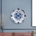 Blue Ceramic Decorative Plate, Blue and White Pottery Decorative Dish with Stand, Chinese Style Bone China Decorative Plates Art Porcelain Plate for Living Room Hallway Table Decor