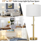 Kondras Table Lamp Set of 2, Bedside Lamp with 2 USB Ports, Gold Tall Table Lamp for Living Room End Tables, 23" to 30" Height Adjustable Lamp for Bedroom, Farmhouse Table Lamps with Pull Chain, E26