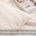Aegero Pack of 2 Corduroy Decorative Throw Pillow Covers 12x20 InchSoft Boho Striped Pillow Covers Modern Farmhouse Home Decor for Sofa Living Room Couch Bed（Cream White）