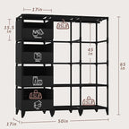 Portable Closet, Easy Assembly, Large Capacity Wardrobe Closet, Sturdy and Stable Clothes Rack with Shelves 4 Storage Baskets and 2 Hanging Rods, for Bedroom and Cloakroom Black