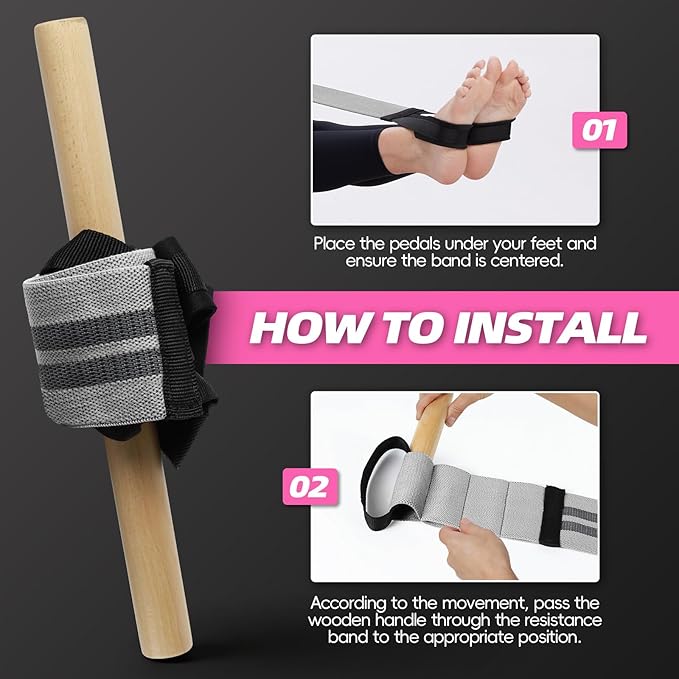 Pedal Resistance Bands with Handles, Upgrade Adjustable Manual Tension Training Pedal, Fabric Resistance Band with Wood Handles, Multifunction Fitness Bands for Abdomen, Waist, Arm, Leg
