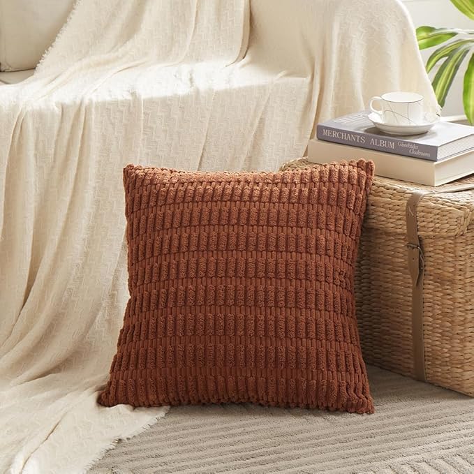 Fancy Homi 4 Packs Decorative Throw Pillow Covers for Living Room Couch Bed, Modern Farmhouse Boho Home Décor Accent Cushion Case, 18" x 18", Rust