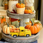 Fall Tiered Tray Decor Pumpkin Metal Truck with 8 PCS Plastic Pumpkin Fall Centerpieces for Thanksgiving Tables Home Kitchen Mantel Shelf Bookshelf Coffee Mini Truck Decorations
