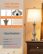 Seealle Upgraded Touch Lamps for Night Stands Set of 2 - Bedside Lamps with USB C+A, 3 Way Dimmable for Bedroom Living Room End Tables Office (White&Nickel)