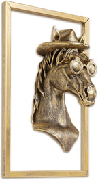 Newinhome Animal Heads Wall Decor (Includes Metal Frame) Resin Animals Sculptures Head Wall Hanging Decoration Gold vintage Wall Sculpture for Living Room Bedroom Office(Horse)