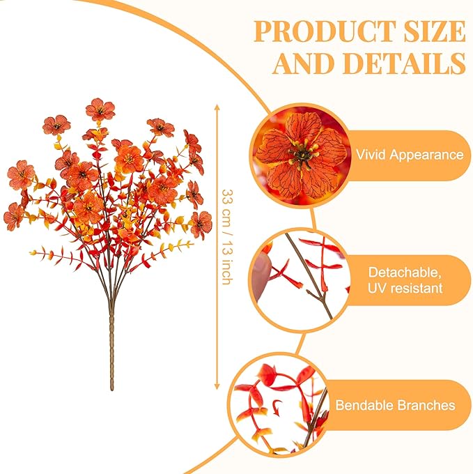 Artificial Fake Mums Fall Flowers for Outdoor Outside Decoration 12 Bundles Faux Silk Flowers Plants Realistic Daisy UV Resistant Fall Décor Autumn Front Door Porch Patio Yard Decoration