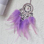 Mini Lotus Dream Catcher for Car Rearview Mirror, Handmade Boho Car Hanging Charm, Black Feather & Crystal Car Mirror Decor, Auto Interior Ornament for Women(Purple)