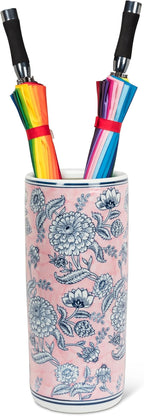 Abbott Collection Floral Print Patterned Umbrella Stand - Porcelain, Pink/Blue (18" H)