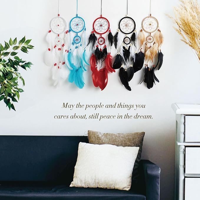 Pretty Jolly Indian Small Camel Brown Dream Catchers Wall Decor Handmade Feathers Native Mini Dreamcatchers Home Decoration Ornament for Bedroom Birthday Party-2 Rings