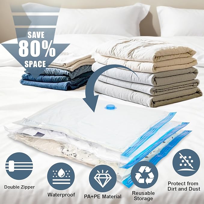 10 Jumbo Vacuum Storage Bags with Electric Pump, Vacuum Seal Bags for Clothing Space Saver Compression Storage Bag Large for Clothing Travel Comforters Blankets Pillows Bedding Duvets Clothes