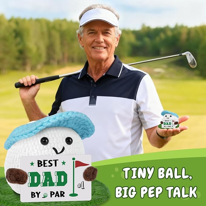Dad Gifts for Fathers Day Birthday, Positive Golf Gifts for Men from Daughter Son”Best Dad By Par”Crochet Golf Ball Accessories, Funny Emotional Comfort Golf Gift for Daddy Birthday Fathers day