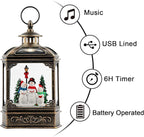 Christmas Snow Globe Swirling Glittering Snowman Choir with Music & Timer, USB Lined/Battery Operated Lighted Water Lantern for Christmas Festival Decoration Gifts