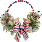 TEMPUS 4th of July Independence Day Wreath Red, White and Blue Wooden Bead Berries Wreath Lambs Leaves Ring Wreath 16 inch Patriotic Decorations for Front Door，Memorial Day Flag Day Veterans Day