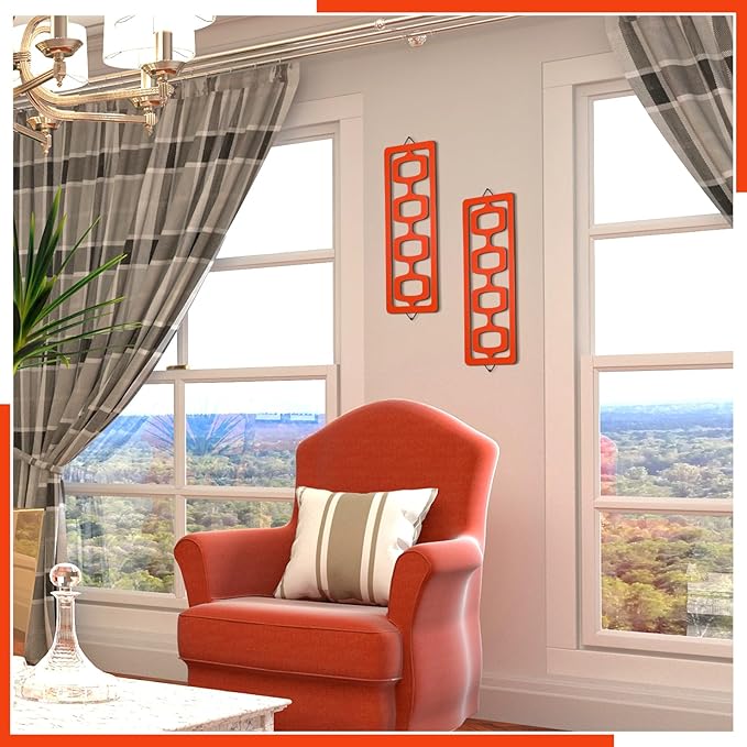 CroBlissful 2 Pcs Mid Century Modern Wall Art Wood Mid Century Elegance Decor Accents Abstract Wall Sculpture Geometric Panels for Interior Panel Art for Home Living Room(Orange)