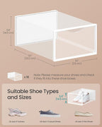 SONGMICS Shoe Boxes, Shoe Storage Organizers Rack for Closet, Plastic Stackable Sneaker Containers Case, 18 Pack, Transparent and Cloud White ULSP318W01