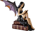 Comfy Hour 9" Reading Fairy Figurine, Gothic Dark Witch Statue Sitting on Vintage Books, Fantasy Mythical Spirit Collectible for Shelves, Polyresin Artisan Sculpture, 1 Piece
