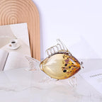 LCCCK Large Hand Blown Glass Fish Figurines, Aquarium Sea Glass Art, Fish Statue Sculpture Modern Coastal Accent - for Beach Knick Knacks, Coffee Tables, Nautical Offices Centerpiece (Gold)