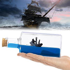Unsinkable Black Pearl Pirate Ship in a Bottle - Ghost Ship in Ocean Wave Desk Decor for Home Office Decors, Unique Birthday Gifts for Men & Pirate Lovers, Liquid Motion Art Desktop Ornament (Black-e)