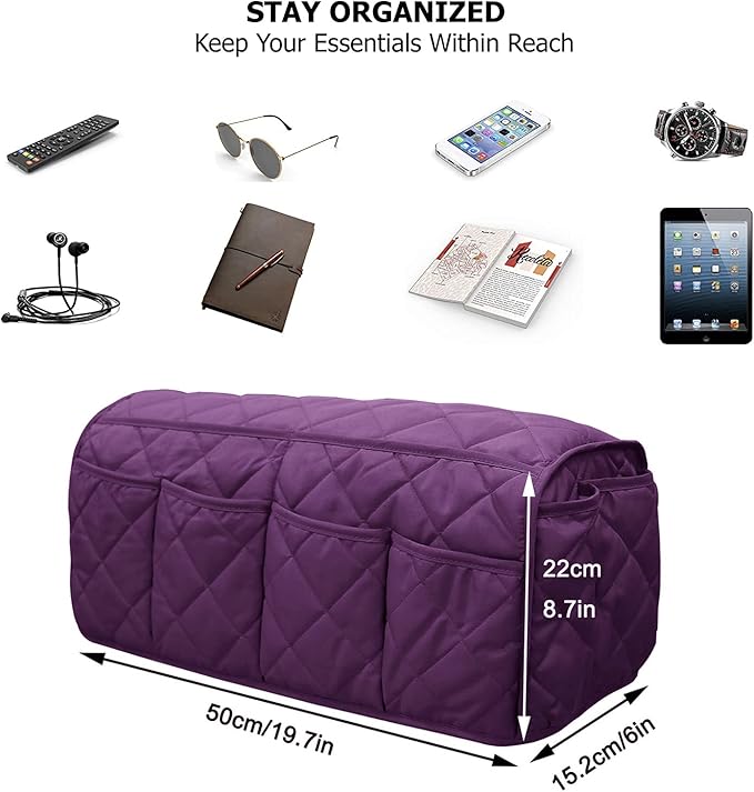 Armchair Caddy, Sofa Armrest Organizer with 14 Pockets, Waterproof Non Slip Recliner Remote Control Holder, Couch Chair Arm Storage for TV Remotes, Phone, iPad, Magazine, Books