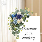 Odouzy Artificial Wedding Arch Flowers for Wedding Sign,Set of 2 for Welcome Ceremony Sign,Faux Floral Swags,Wedding, Banquet and Reception Backdrop Floral Decoration (Blue)
