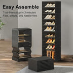 Shoe Rack Organizer for Closet Entryway Foldable Sneaker Storage Shoe, Collapsible Shoe Cabinet, Stackable Shoe Storage Cabinet with Lids for Living Room (9 Tiers -18 Pairs Black)