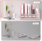 SUPEASY Desk Organizers Metal Desk Magazine File Holder with 5 Vertical Compartments Rack File Organizer for Office Desktop, Classroom, Home Workspace, Pink Plus