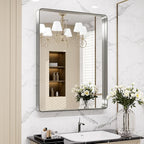 LOAAO 30X36 Inch Brushed Nickel Bathroom Mirror, Rounded Rectangle Silver Metal Frame Mirror, Brushed Nickel, Anti-Rust, Shatter Proof, Hangs Horizontally or Vertically
