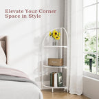 Crofy Foldable 3 Tier Corner Shelf, Metal Corner Plant Stand with White Frame and Transparent Shelves, Corner Display Rack Multipurpose Shelving Unit for Living Room, Bedroom, Bathroom