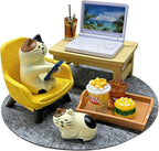 11-Piece Cats Figurines:Mobile Phone Cat Office Decor,Featuring Computer,Desk,Sleeping Cat,Iced Coffee Cute Resin Decor for Offices,Gardens,and Homes The for Cat Lovers
