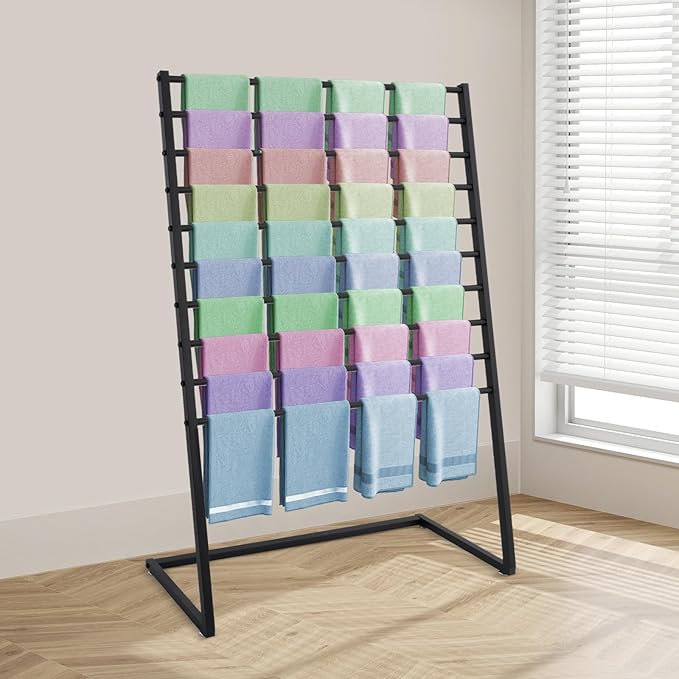Scarf Organizer, Metal Hijab Organizer, 10 Tier Scarf Holder Hanger for Multiple Scarves, Freestanding Hijab Stand Belt Pants Hanging Rack for Home, Commercial, Clothing Store (Black, 100cm)