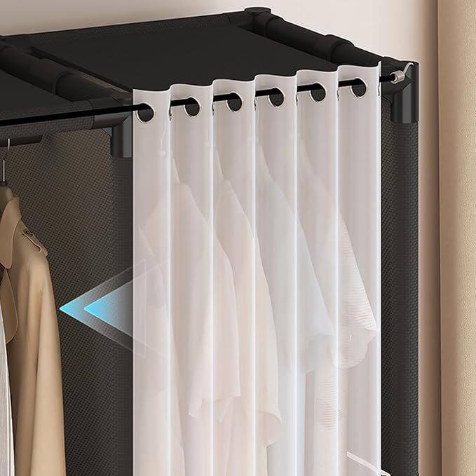 Portable Closet,Portable Closets for Hanging Clothes,Japanese Style Wardrobe with 3 Hanging Rods,9 Storage Shelves,56.2" L x 17.7" W x 65.1" H,Black