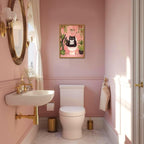 Framed Funny Bathroom Black Cat Canvas Wall Art Set of 2, Cute Cat Reading Newspaper on Toilet Pictures Wall Decor, Humor Animal in Bathtub Paintings Prints for Restroom 12x16 inch