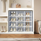 NEWBULIG 12 Pack Clear Shoe Storage Boxes, Shoe Organizer for Closet with Lid, Plastic Stackable Breathable Shoe Cabinet with Lid for Sneakers, Heels & Boots, White