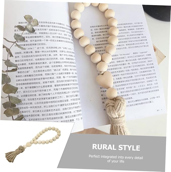 Rope Tassel Beads Wooden Pendant Hanging Ornament for Home Wall Door Decor Boho Style Beaded String Accent