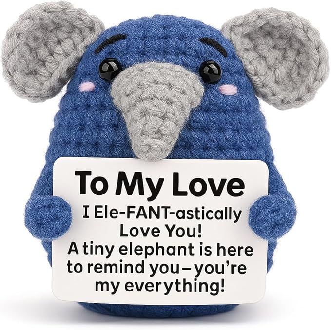 Gifts for Him Her, Handmade Crochet Elephant Doll, Cute Emotional Support Animal Gift for Boyfriend Girlfriend, Anniversary Birthday Valentines Day Gift for Wife Husband Couples