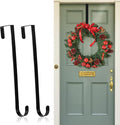 2 Pack Wreath Hangers for Front Door,14 Inch Wreath Hanger Hook for Front Porch Decor,Metal Over The Door Hooks Hanger for Halloween Fall Christmas Decorations Outdoor Indoor Home Decor,Black