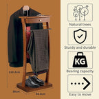 Valet Stand Wooden with Drawer, Valet Rack with Tray, Men and Women Freestanding Clothes Valet Stand, for Living Room Office Dressing Room, 44.4X30X112.2 CM (Walnut)