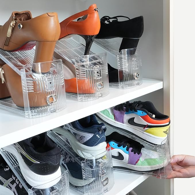 Shoe Slots Organizer, 20PCS Adjustable Double Layer Stack Shoe Rack, 50% Space-Saving Storage Rack Holder, Transparent
