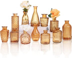 12 Pack Amber Gold Glass Bud Vase Set, Small Vintage Vases for Centerpieces, Decorative Flower Vases for Wedding Home Table Decor