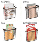 mDesign Metal Wire Farmhouse Wall Mount Magazine Holder, Home Storage Organizer - Space Saving Rack for Magazines, Books, Newspapers, Tablets in Mudroom, Bathroom, Office - Bronze