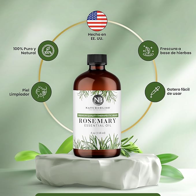 NaturoBliss 100% Pure Rosemary Essential Oil Therapeutic Grade Premium Quality (4 fl. oz) with Glass Dropper, Perfect for Aromatherapy