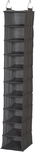 Household Essentials 10-Shelf Wide Hanging Shoe Organizer, Soft and Durable Polyester, Versatile, Breathable, Stylish, Compact, Sturdy Hooks for Rod or Wire Closets, Gray