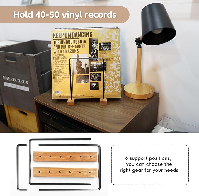 40 LP Vinyl Record Storage Solid Cherry Wood Vinyl Record Holder Magazine Organizer Record Display Rack For Albums (Iron)